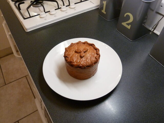 Fake pie, made as a gift. The top is removeable for secret storage. Prop pie
