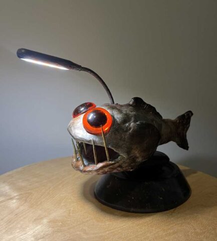 Angler fish lamp, made for a gift. The light is USB and rechargeable. Angler fish lamp