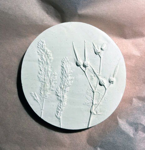 Plaster botanical bass relief, made as a gift Plaster relief cast