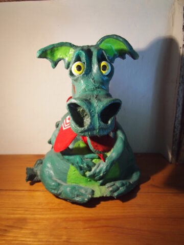 Latex cast dragon hand puppet, commissioned as a stage prop Latex cast dragon hand puppet