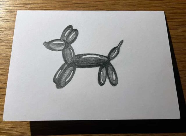 Hand-drawn pencil sketch card, made as a gift Balloon dog pencil sketch card