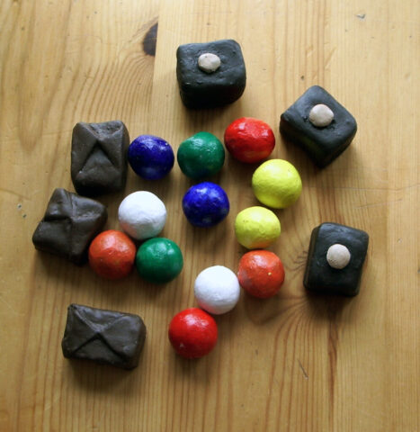 Clay chocolates and gobstoppers, made for a window display Clay chocolates and gobstoppers